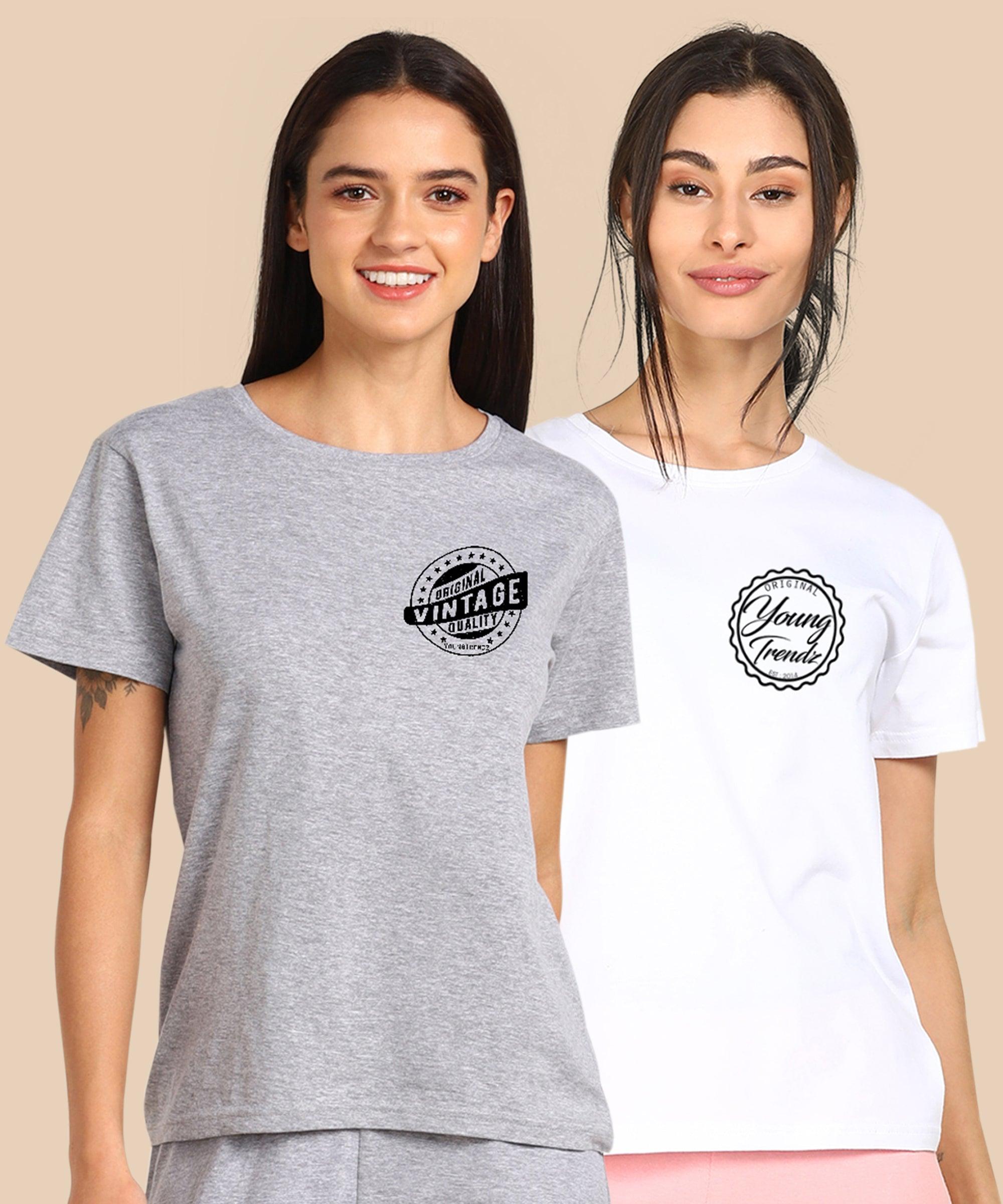 Womens Regular Fit Combo Printed T Shirt - Young Trendz