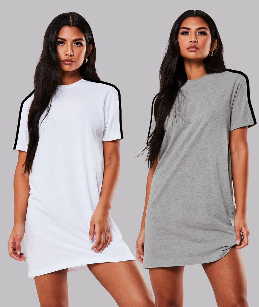 Women Sleeve striped Night Dress - Knee Length Combo (WHITE & GREY) - Young Trendz