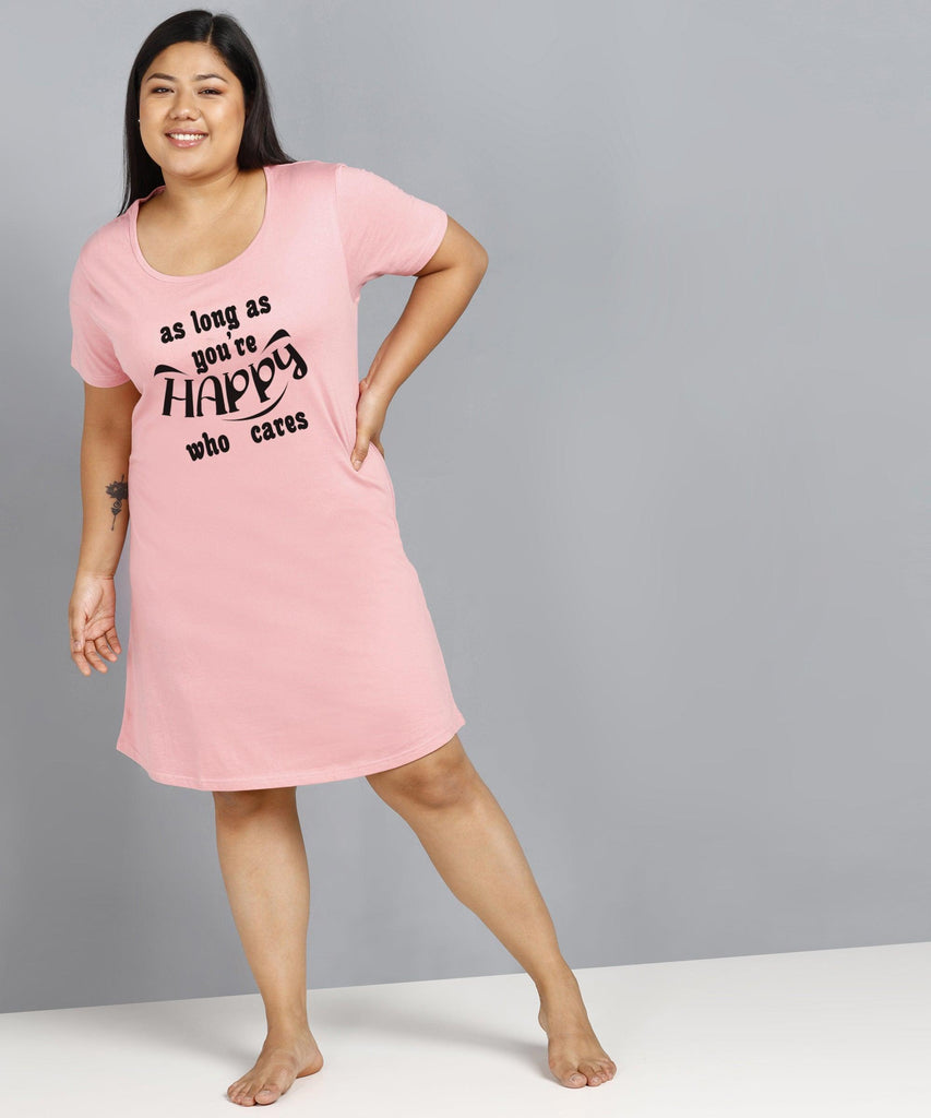 Womens Plus Size Printed Nighty (Pink) - Young Trendz