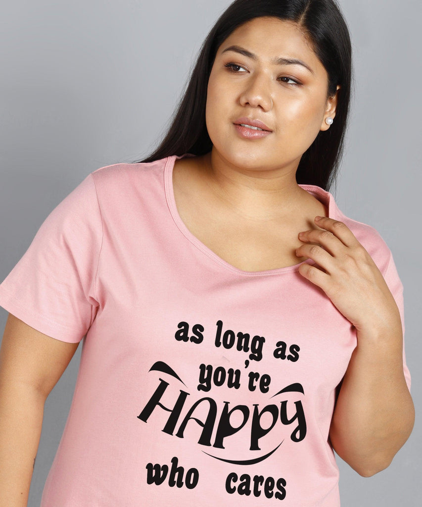Womens Plus Size Printed Nighty (Pink) - Young Trendz