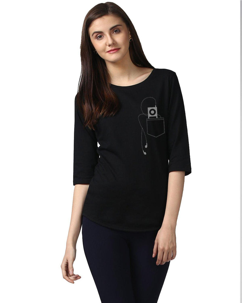 Womens 34UHeadphone Printed Black Color Tshirts - Young Trendz