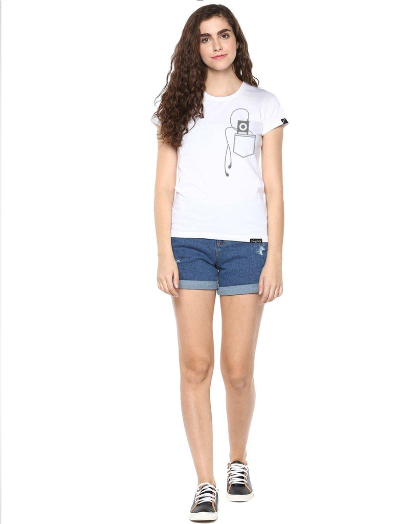 Womens Half Sleeve Headphone Printed White Color Tshirts - Young Trendz