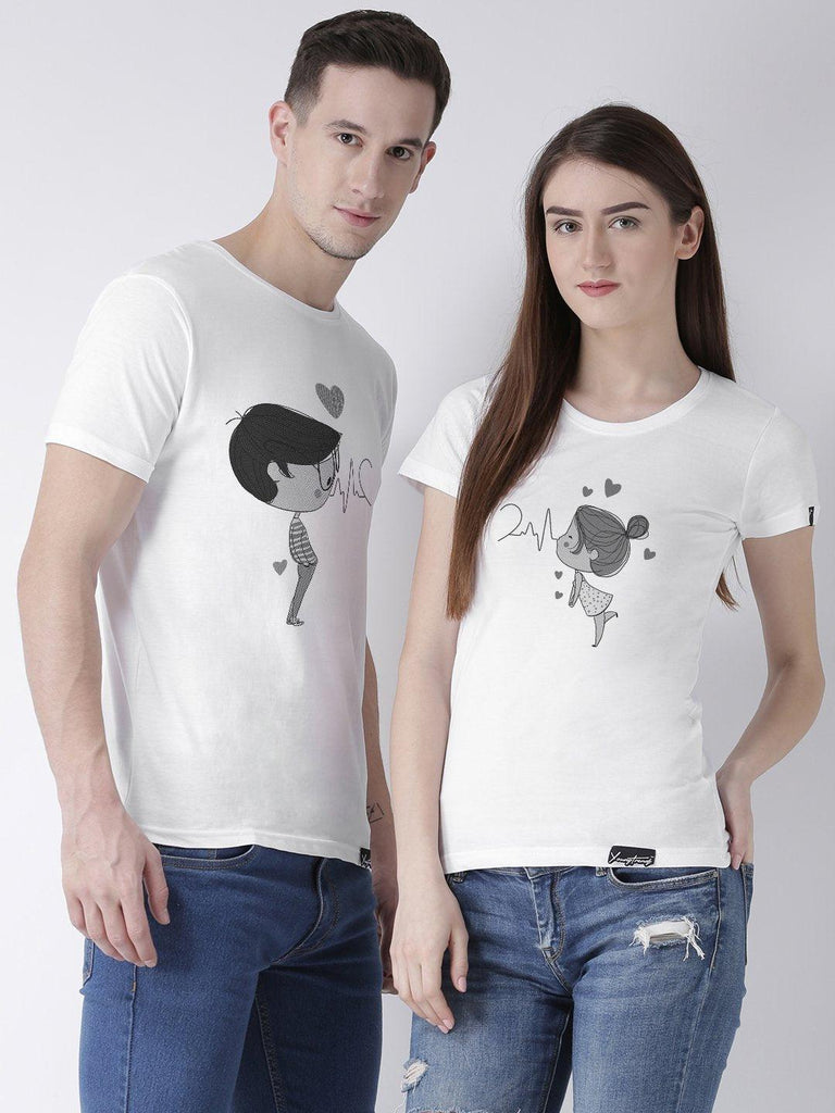Pulse Printed White Color Couple Tshirts - Young Trendz