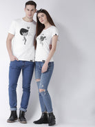 Pulse Printed White Color Couple Tshirts - Young Trendz