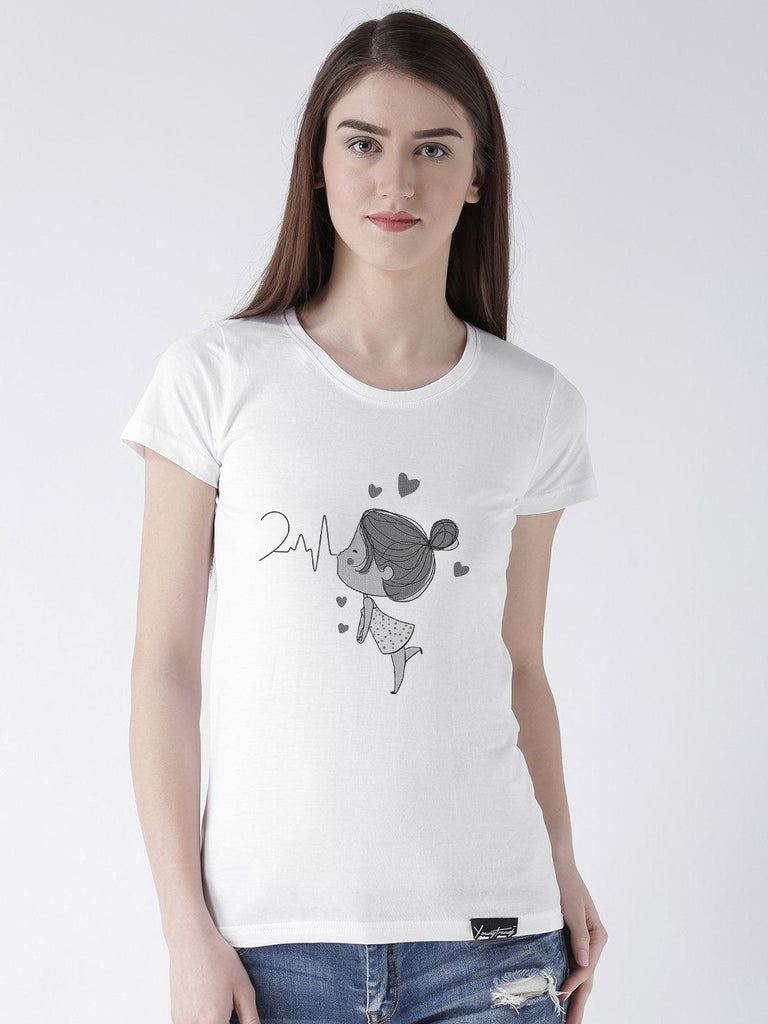 Pulse Printed White Color Couple Tshirts - Young Trendz