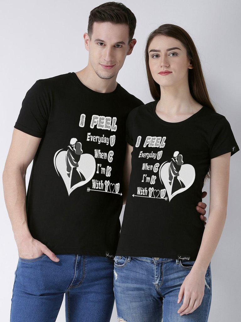 Lucky Printed Black Color Couple Tshirts - Young Trendz