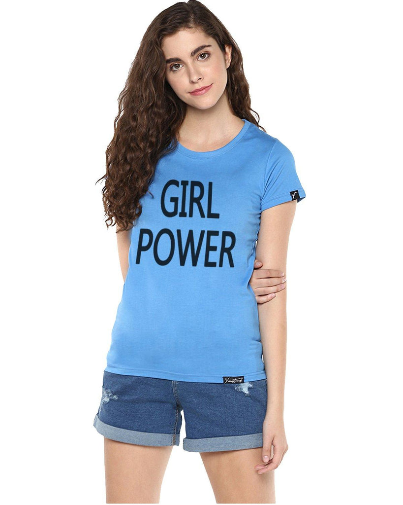 Womens Hs Girlpower Printed sblue Color Tshirts - Young Trendz