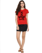 Womens Hs ITIS Printed Red Color Tshirts - Young Trendz