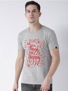 Happy Printed Grey Color Couple Tshirts - Young Trendz