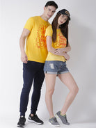 Happy Printed Yellow Color Couple Tshirts - Young Trendz