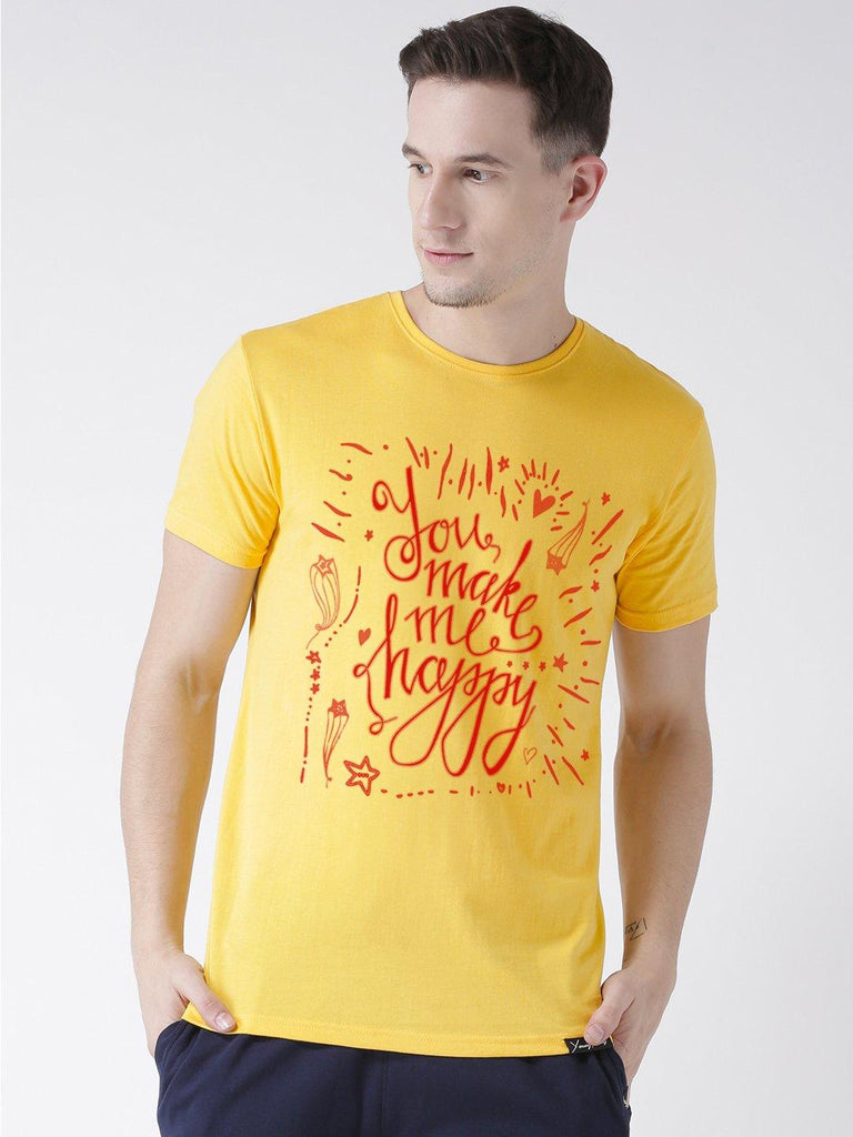 Happy Printed Yellow Color Couple Tshirts - Young Trendz