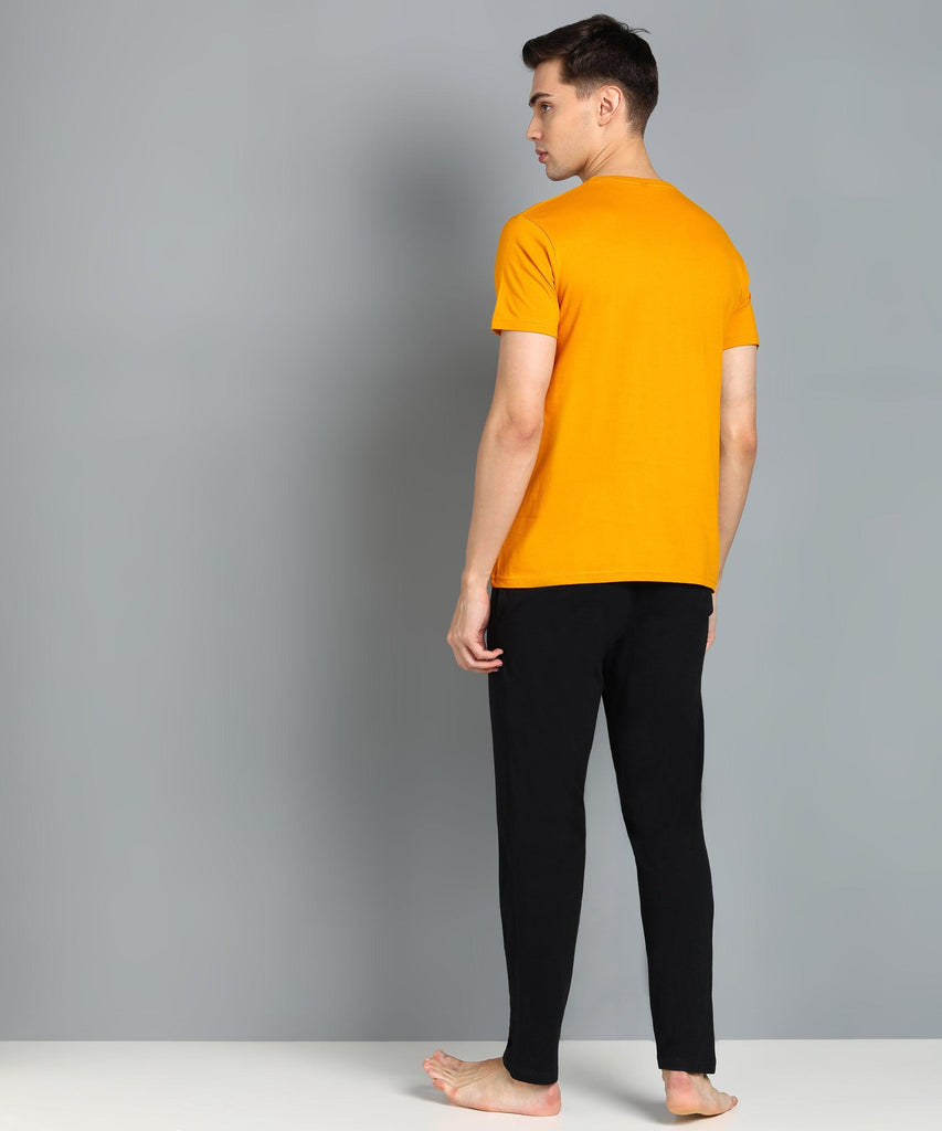 Men Top & Pyjama Co-ord Set (Yellow, Black) Printed - Young Trendz
