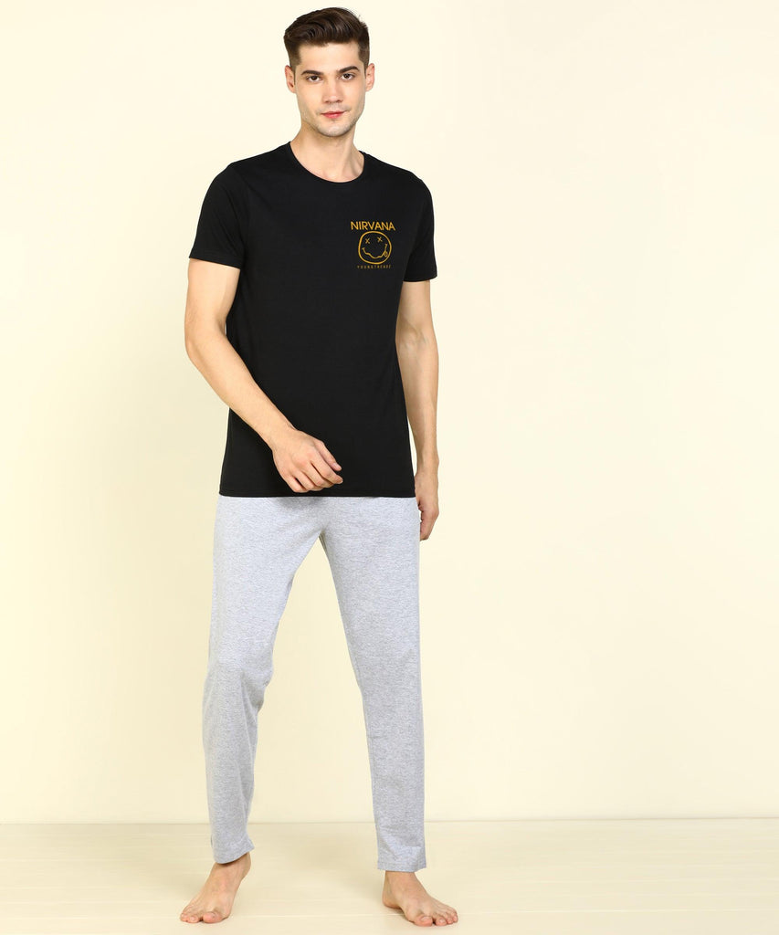 Men Printed (BLACK,GREY) Top & Pyjama Co-ord Set - Young Trendz