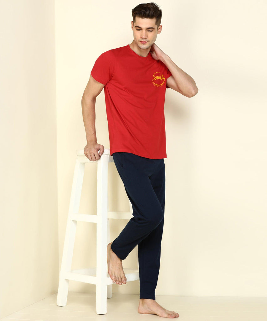 Men Top & Pyjama Co-ord Set (RED) Printed - Young Trendz