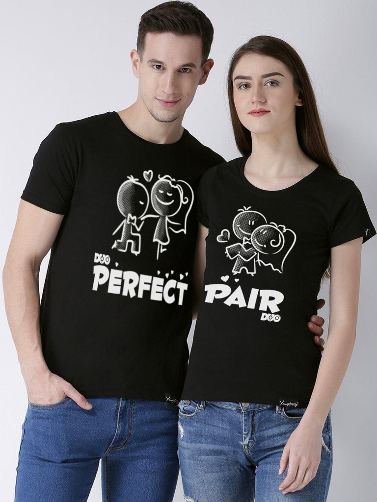Perfect Printed Black Color Couple Tshirts - Young Trendz