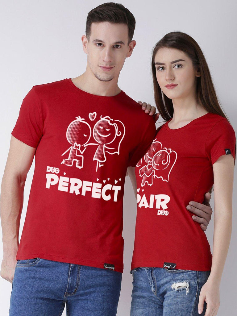 Perfect Printed Red Color Couple Tshirts - Young Trendz