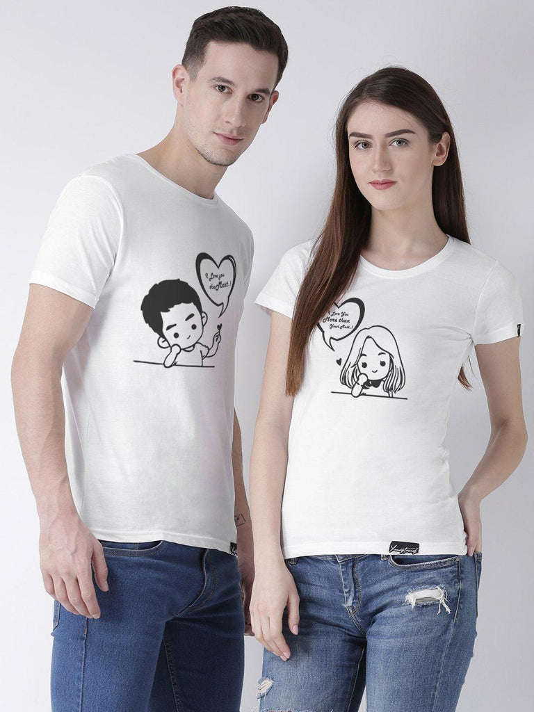 Love you Printed White Color Couple Tshirts - Young Trendz