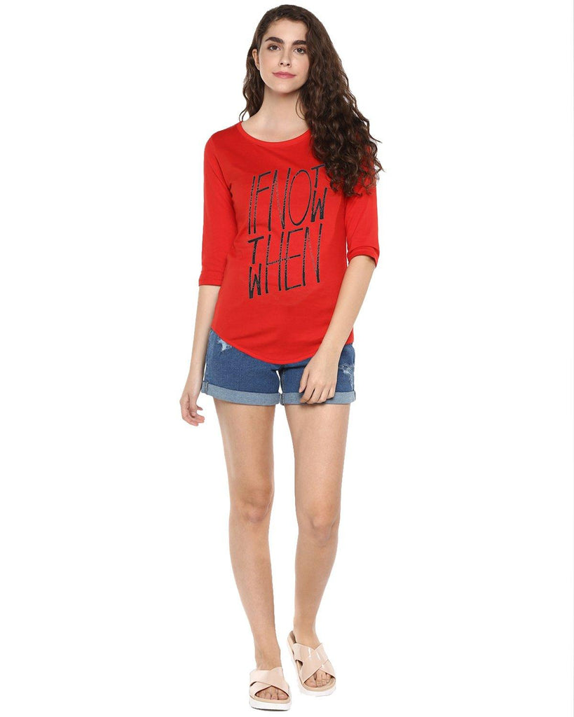 Womens 34U Ifnot Printed Red Color Tshirts - Young Trendz