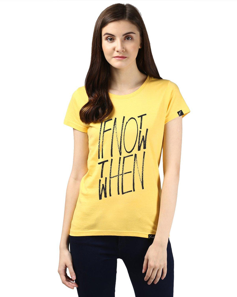 Womens Half Sleeve Ifnot Printed Yellow Color Tshirts - Young Trendz