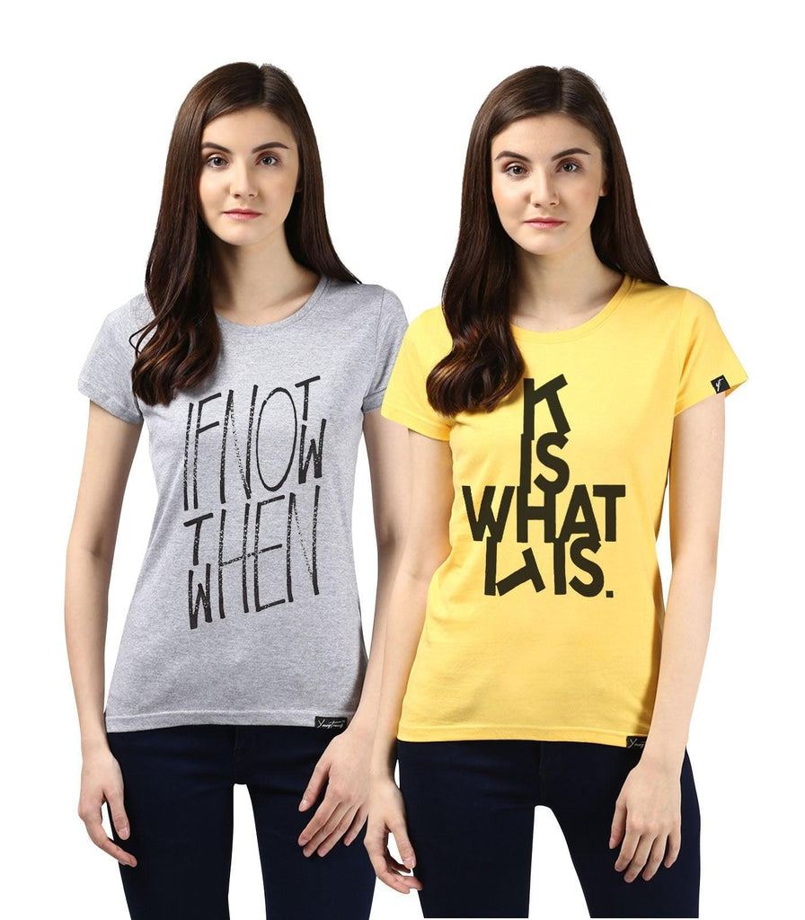 Young Trendz Womens Combo Half Sleeve Ifnot Printed Grey Color and Itis Printed Yellow Color Tshirts - Young Trendz