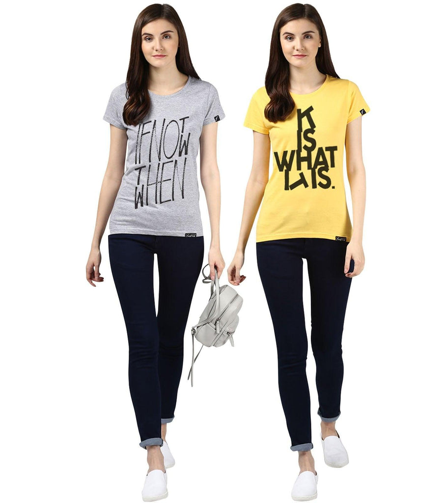 Young Trendz Womens Combo Half Sleeve Ifnot Printed Grey Color and Itis Printed Yellow Color Tshirts - Young Trendz