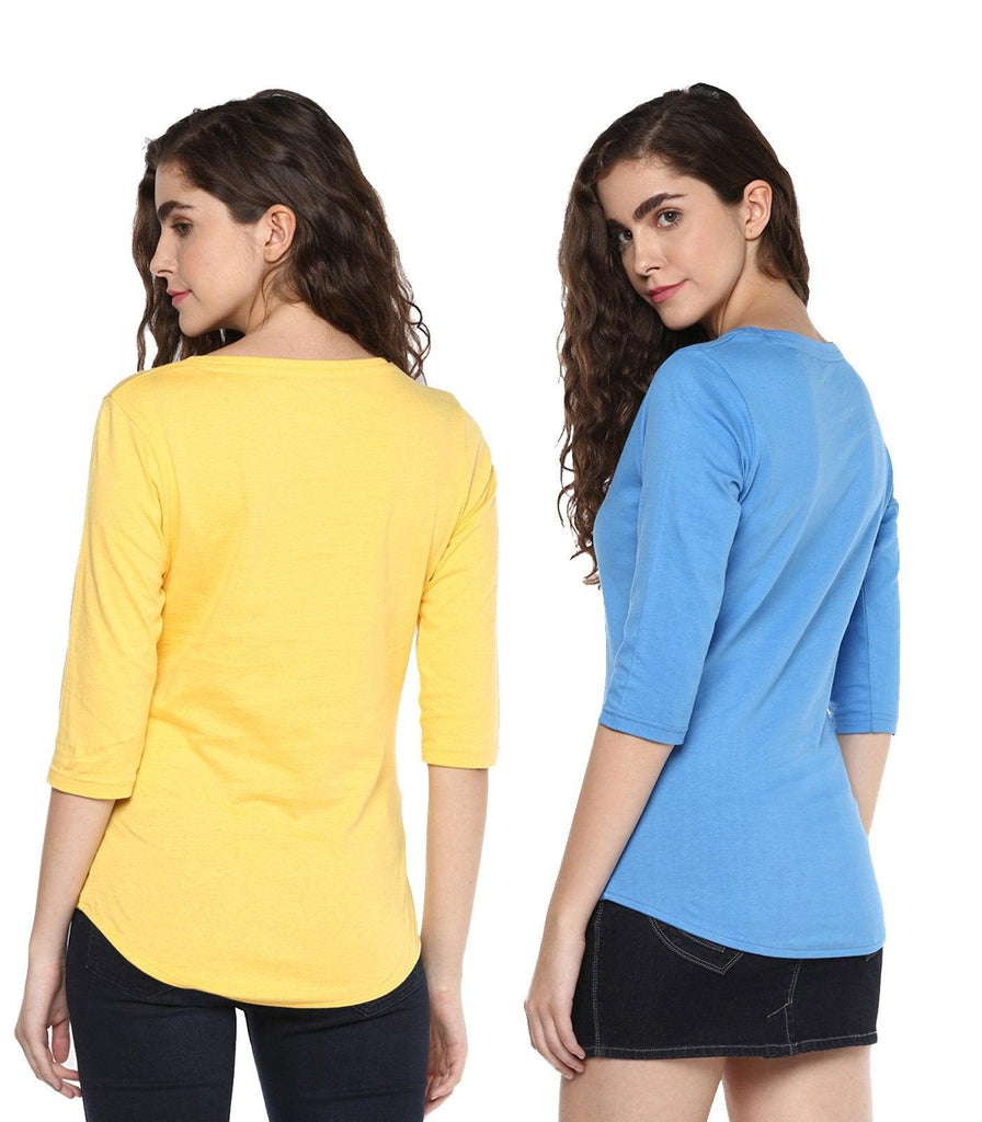 Young Trendz Womens Combo 3/4th Sleeve Ifnot Printed Sky Blue Color and Itis Printed Yellow Color Tshirts - Young Trendz