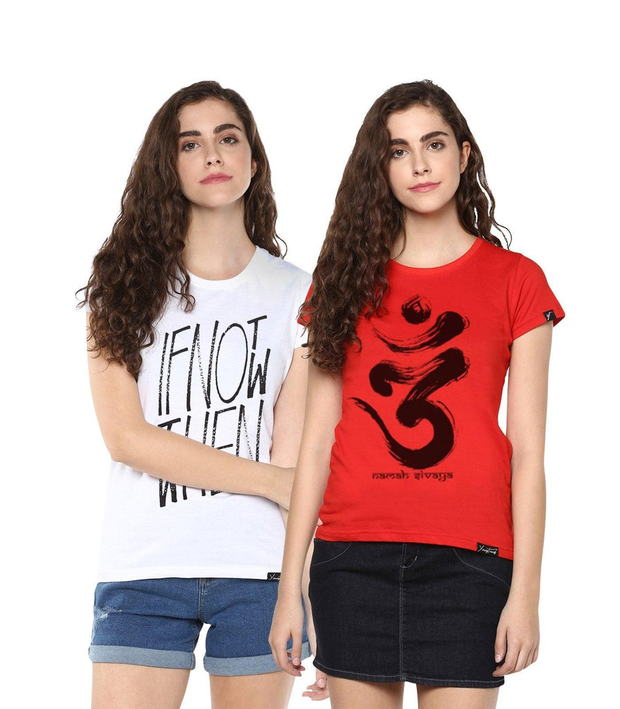Young Trendz Womens Combo Half Sleeve Ifnot Printed White Color and Omm Printed Red Color Tshirts - Young Trendz