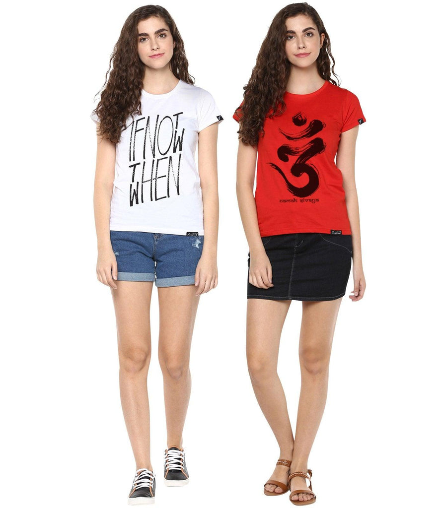 Young Trendz Womens Combo Half Sleeve Ifnot Printed White Color and Omm Printed Red Color Tshirts - Young Trendz