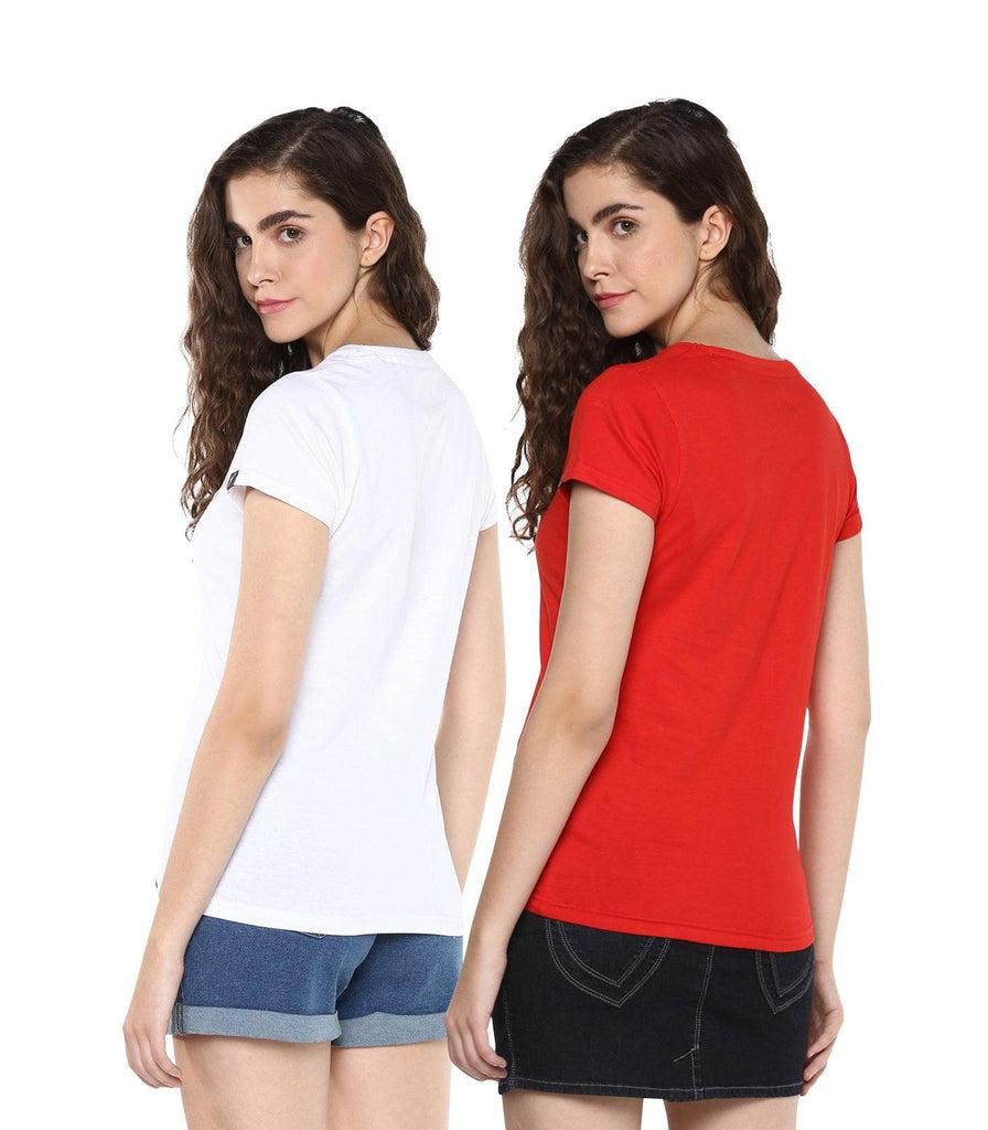 Young Trendz Womens Combo Half Sleeve Ifnot Printed White Color and Omm Printed Red Color Tshirts - Young Trendz