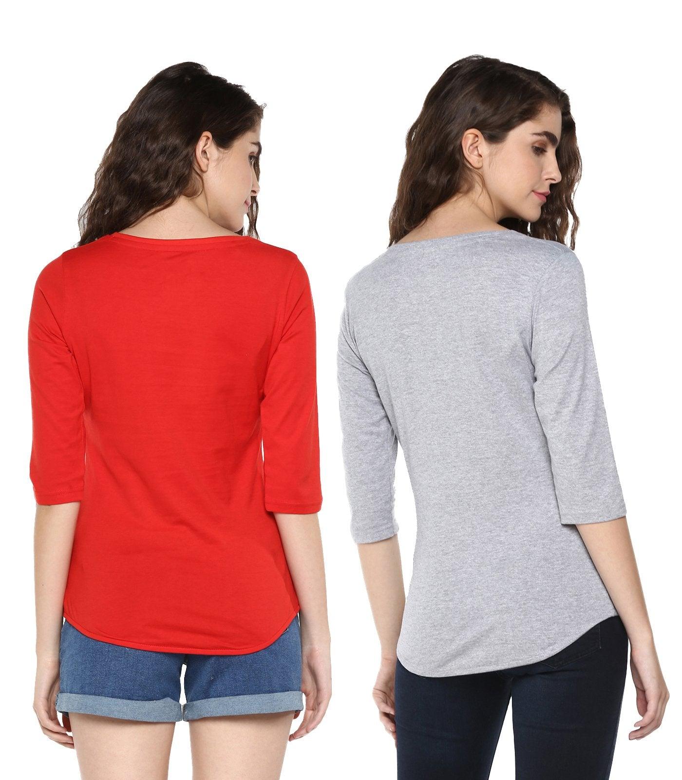 Young Trendz Womens Combo 3/4th Sleeve Ifnot Printed Red Color and Panda Printed Grey Color Tshirts - Young Trendz