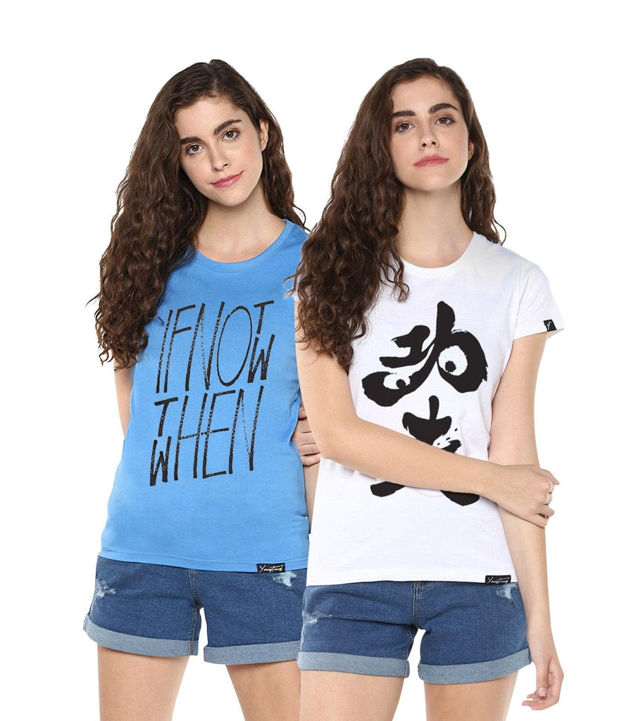 Young Trendz Womens Combo Half Sleeve Ifnot Printed Skyblue Color and Panda Printed White Color Tshirts - Young Trendz