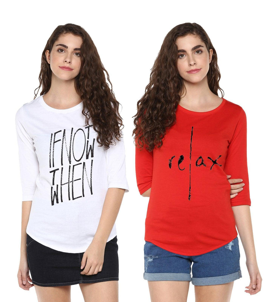 Young Trendz Womens Combo 3/4th Sleeve Ifnot Printed White Color and Relax Printed Red Color Tshirts - Young Trendz