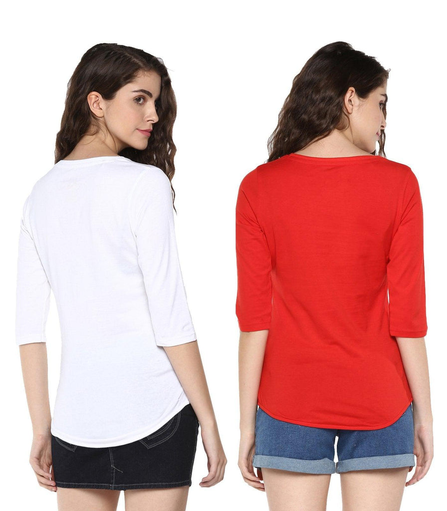 Young Trendz Womens Combo 3/4th Sleeve Ifnot Printed White Color and Relax Printed Red Color Tshirts - Young Trendz
