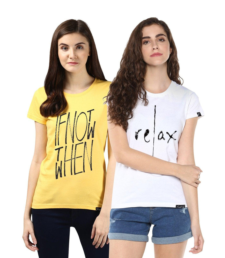 Young Trendz Womens Combo Half Sleeve Ifnot Printed Yellow Color and Relax Printed White Color Tshirts - Young Trendz