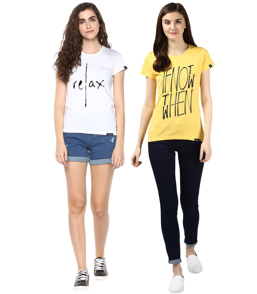 Young Trendz Womens Combo Half Sleeve Ifnot Printed Yellow Color and Relax Printed White Color Tshirts - Young Trendz