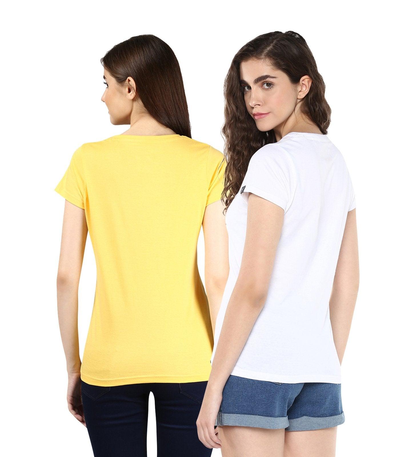 Young Trendz Womens Combo Half Sleeve Ifnot Printed Yellow Color and Relax Printed White Color Tshirts - Young Trendz