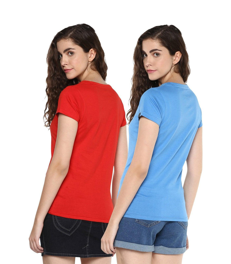 Young Trendz Womens Combo Half Sleeve Ifnot Printed Red Color and Slip Printed Skyblue Color Tshirts - Young Trendz