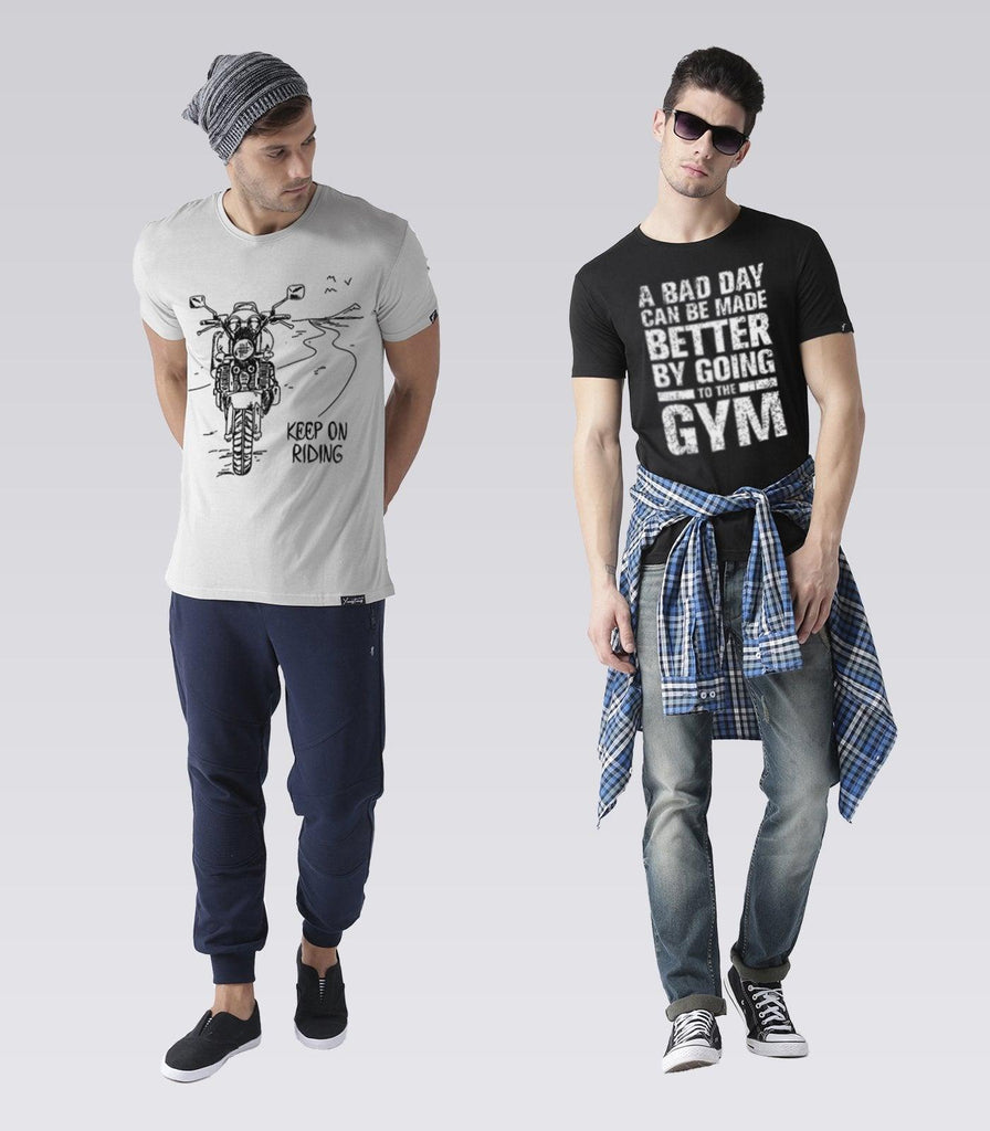 Young Trendz Mens Combo Keeponride Grey Color and Gym Black Color Half Sleeve Printed T-Shirts - Young Trendz