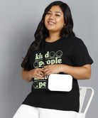 Womens Regular fit Plus Size Printed T-shirt (Black) - Young Trendz