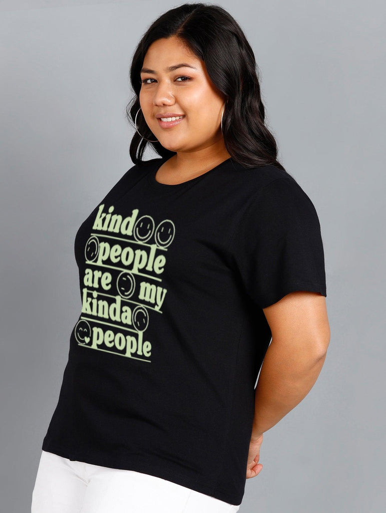 Womens Regular fit Plus Size Printed T-shirt (Black) - Young Trendz