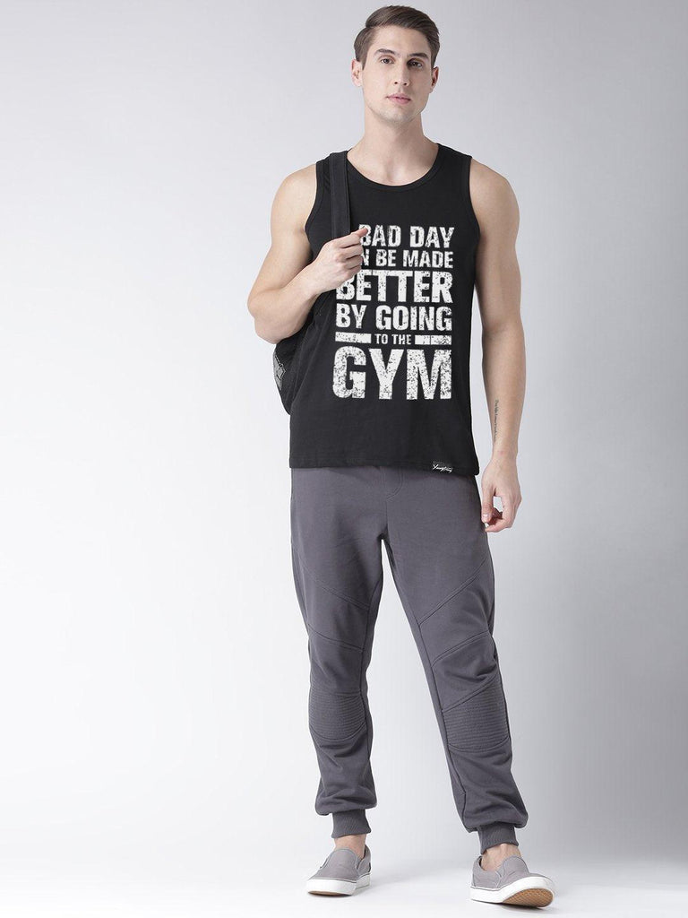 Sleeveless Gym Printed Black Color Vest - Young Trendz
