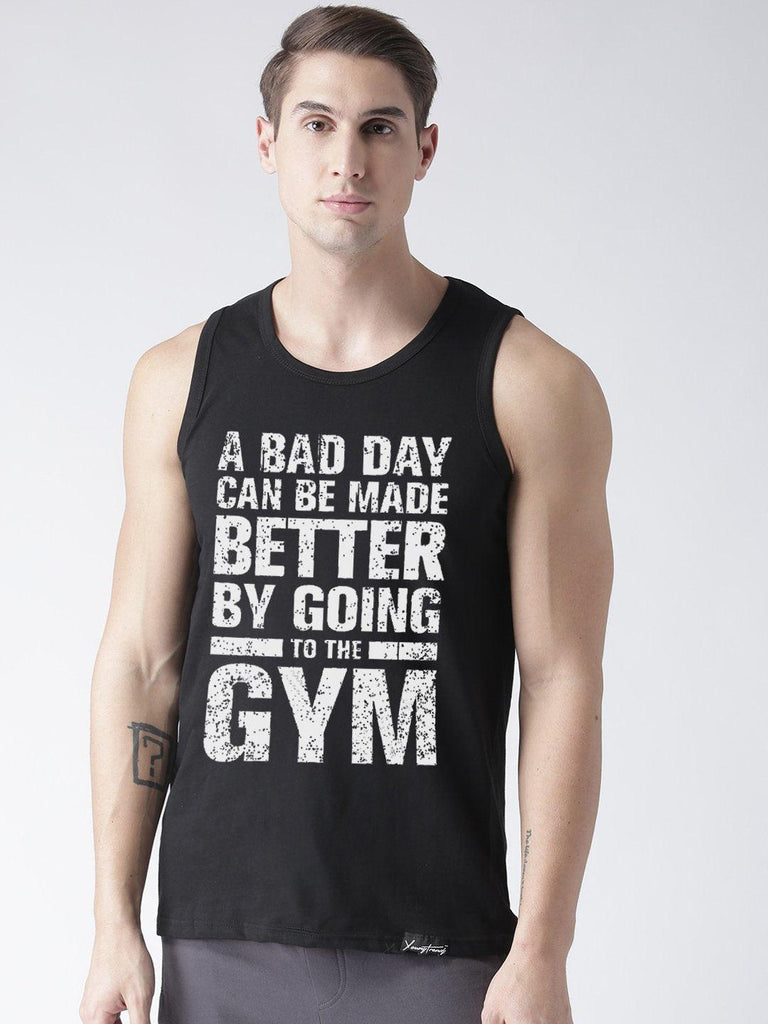 Sleeveless Gym Printed Black Color Vest - Young Trendz
