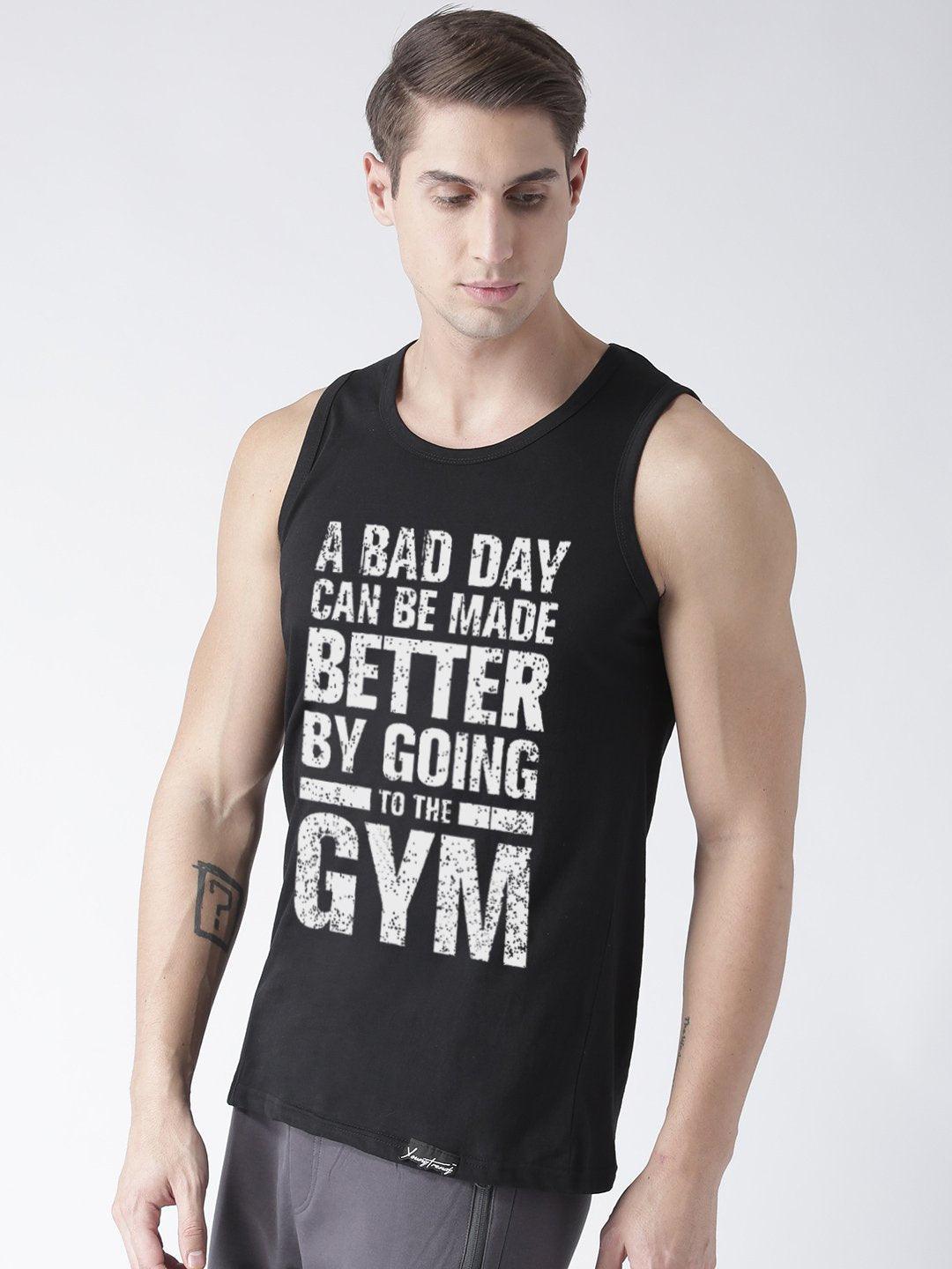 Sleeveless Gym Printed Black Color Vest - Young Trendz