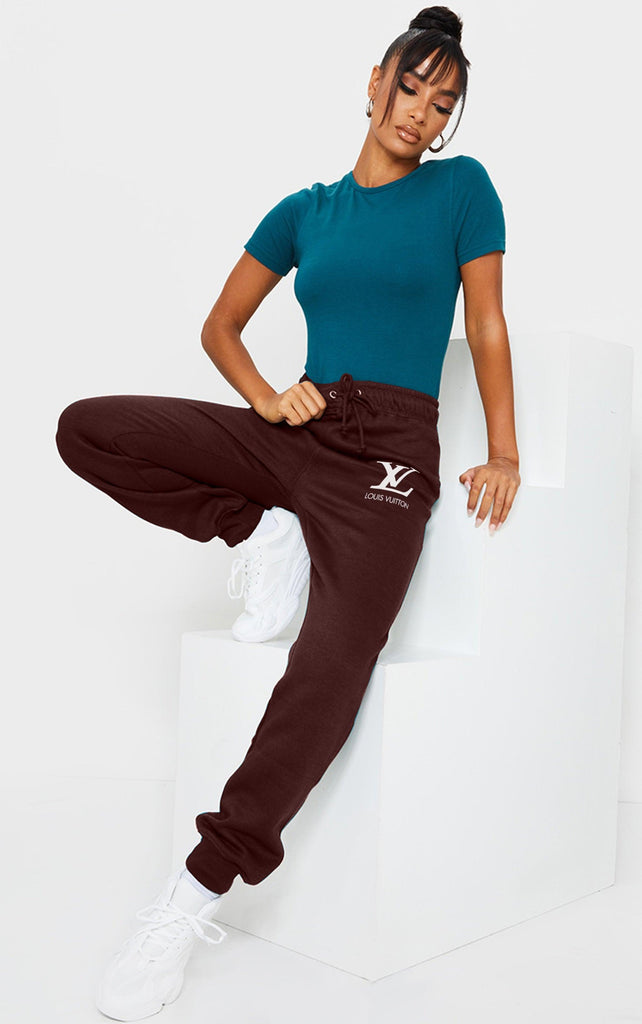 Women's Pocket Printed(LV) Jogger Sweatpants (Wine) - Young Trendz