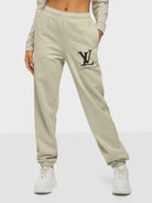 Women's Pocket Printed(LV) Jogger Sweatpants (Khaki) - Young Trendz