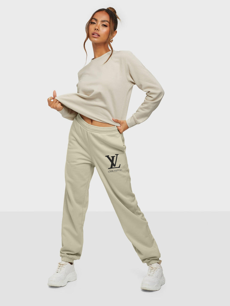 Women's Pocket Printed(LV) Jogger Sweatpants (Khaki) - Young Trendz