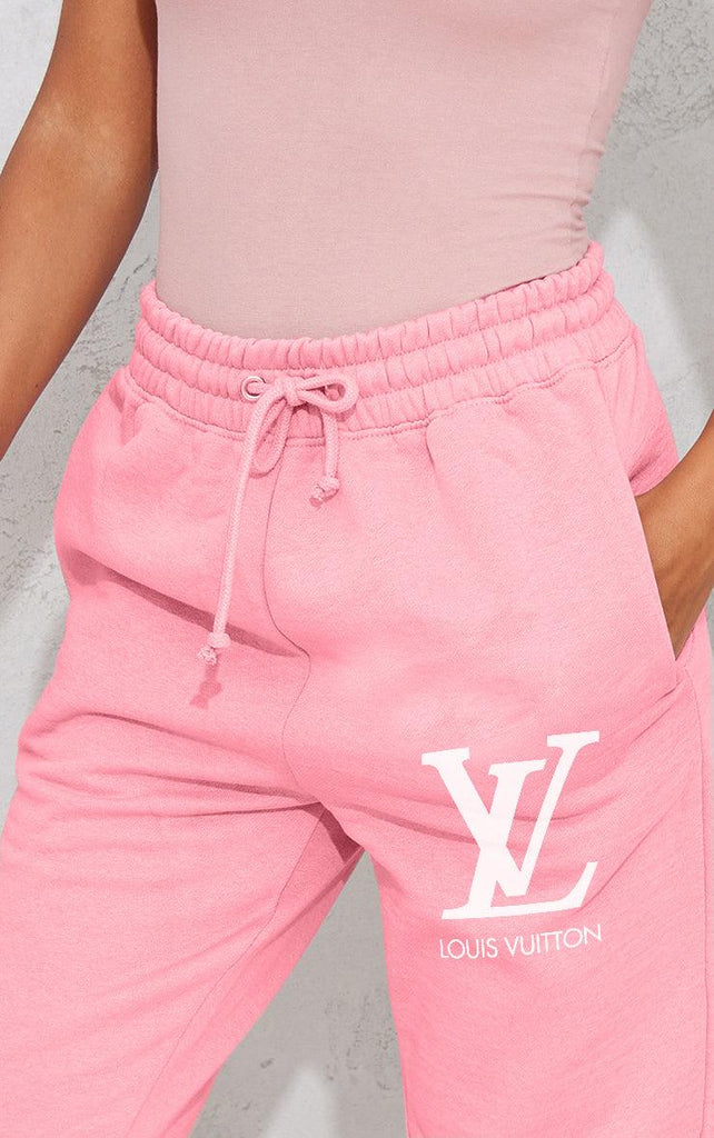 Women's Pocket Printed(LV) Jogger Sweatpants (Baby Pink) - Young Trendz