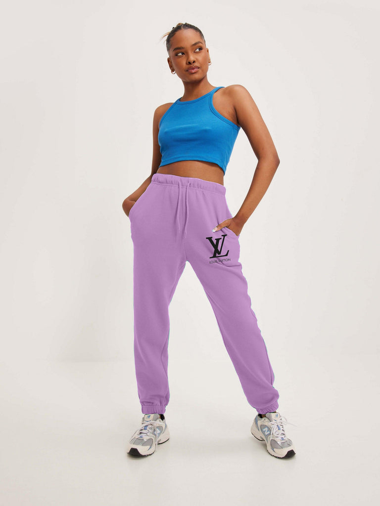 Women's Pocket Printed(LV) Jogger Sweatpants (Lavender) - Young Trendz