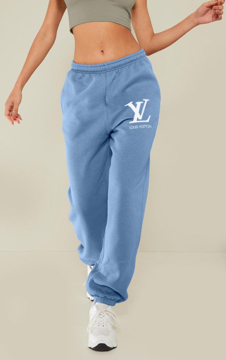 Women's Pocket Printed(LV) Jogger Sweatpants (Marine Blue) - Young Trendz