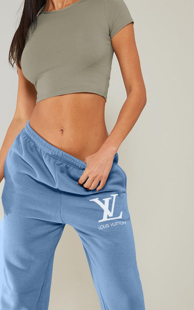 Women's Pocket Printed(LV) Jogger Sweatpants (Marine Blue) - Young Trendz